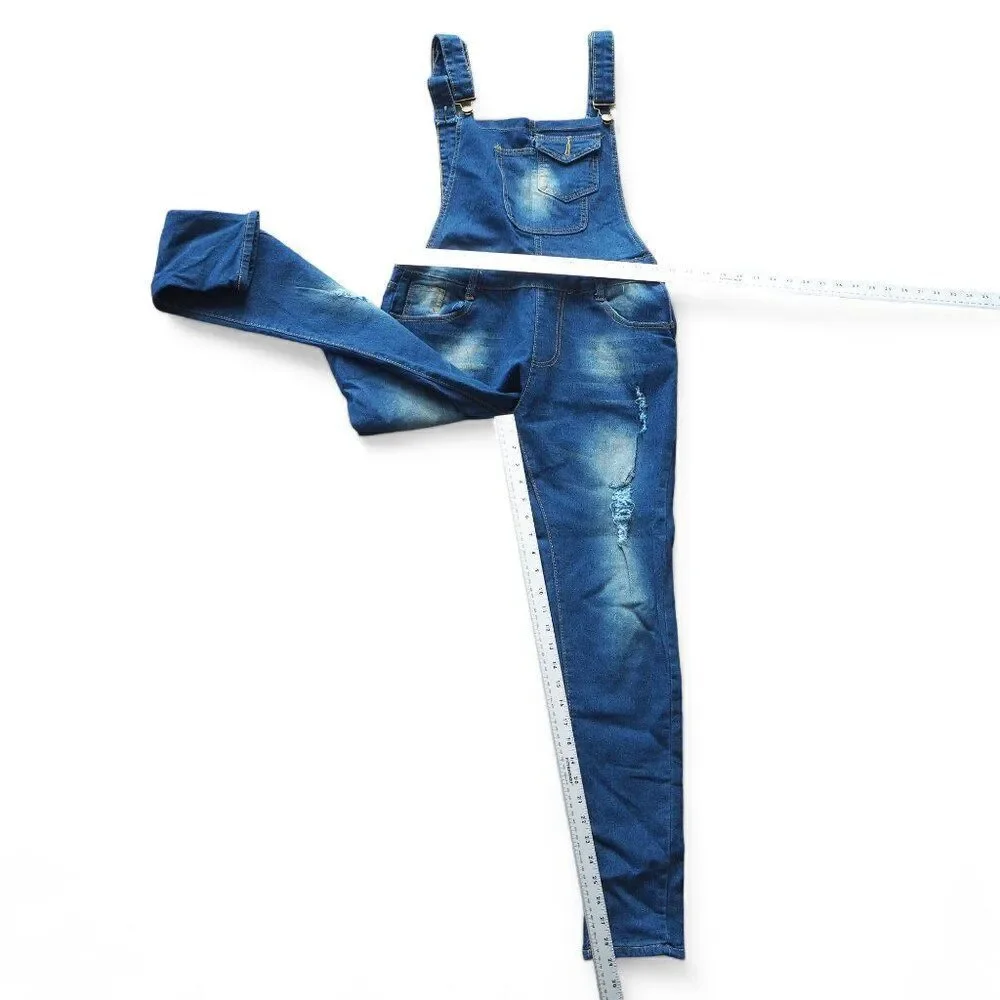 Vintage Unbranded Skinny‎ Leg Distressed Overalls Women's Medium (M)